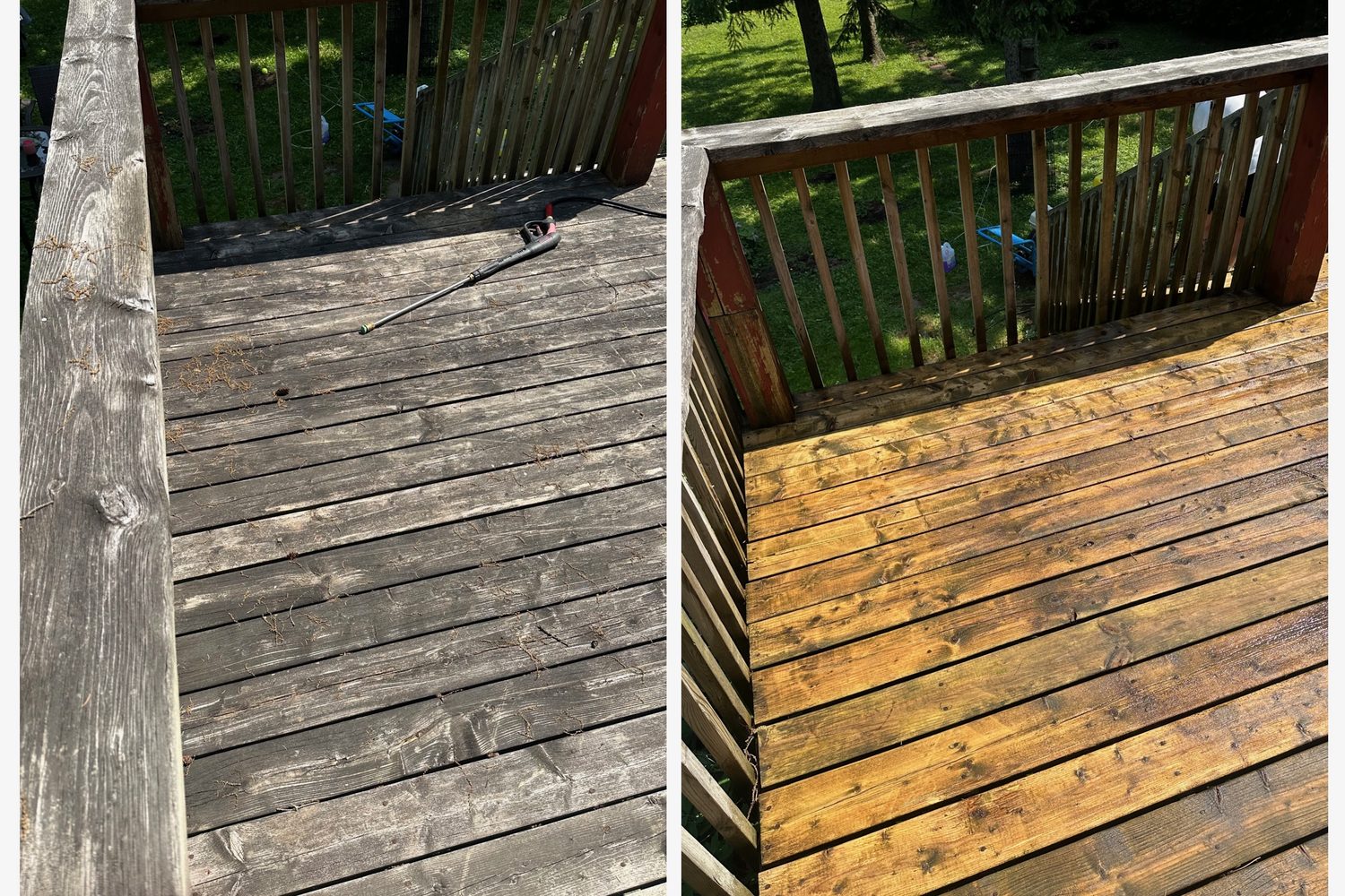 Deck before and after cleaning by JD Home Solutions